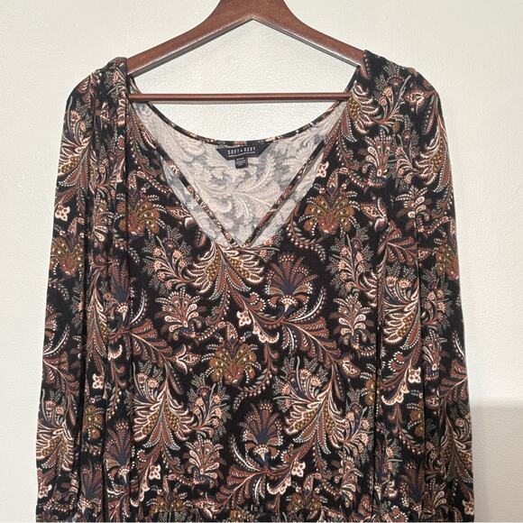 American Eagle Outfitters Womens Boho Paisley V-Neck Long Sleeve Romper M Brown - Picture 3 of 12